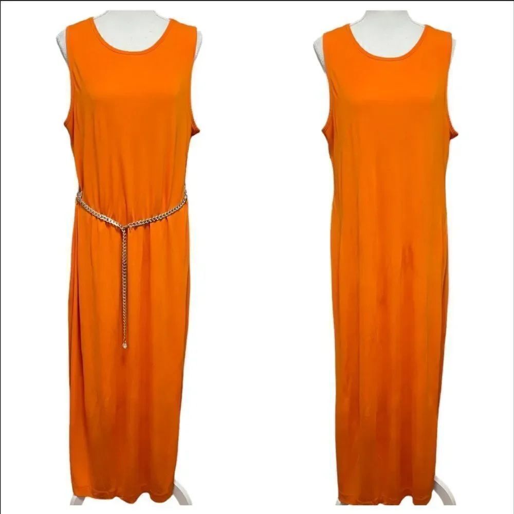 Banana Republic Compass Orange Rayon Summer Maxi Dress w/ metal belt XLARGE